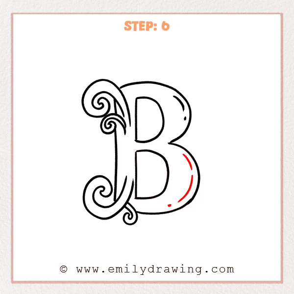 how to draw a fancy letter b - A fancy letter B with a longer highlight arc and a small dot on the lower-right bowl.